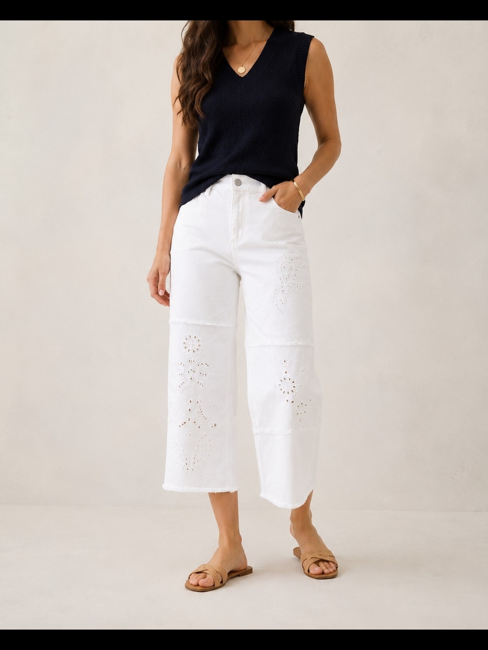 Talbots White Eyelet Embroidered Wide Leg Crop Jeans 10P Petite NWOT